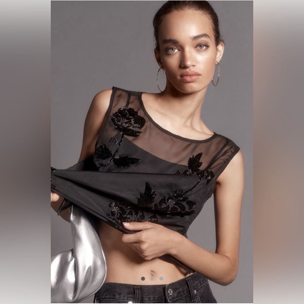 Anthropologie Black Sheer Floral Blouse